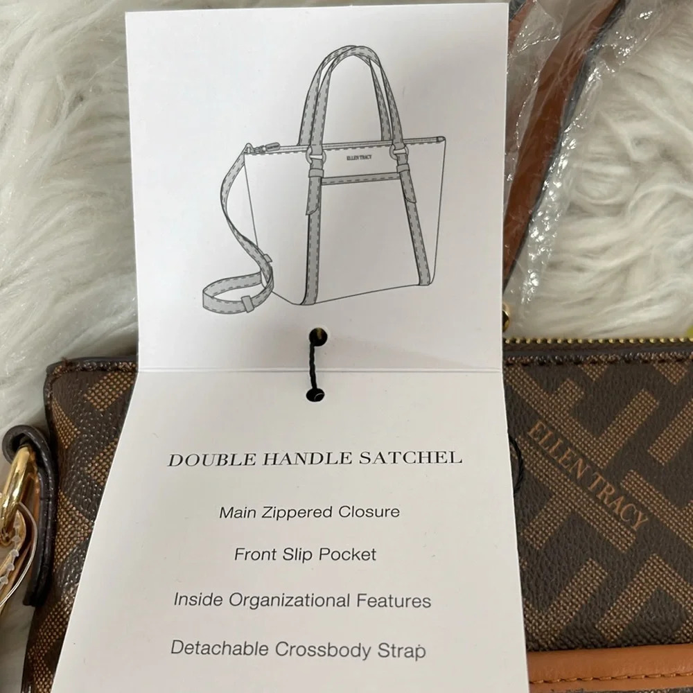 ELLEN TRACY THE SIGNATURE COLLECTION Double Handle Satchel Chocolate Brown Purse - Picture 7 of 13